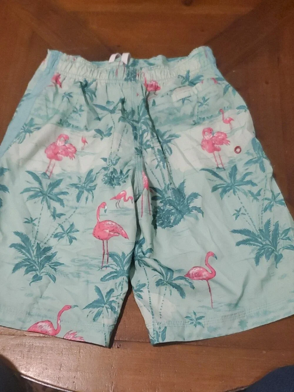 Red Camel Aqua Swim Trunks with Pink Flamingo Print